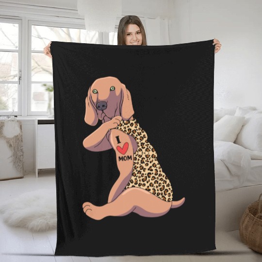 Weimaraner Mom Tattoo Dog I Love Mom Dog Fleece Blankets