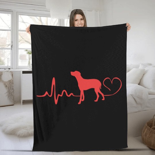 Dog Lover Heartbeat Weimaraner Dog Silhouette Fleece Blankets
