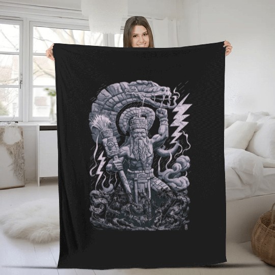 Maya God Mayan Mythology Chaac with Lightning and Fleece Blankets