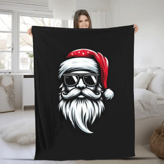 Santa Claus head portrait with sunglasses cool Fleece Blankets