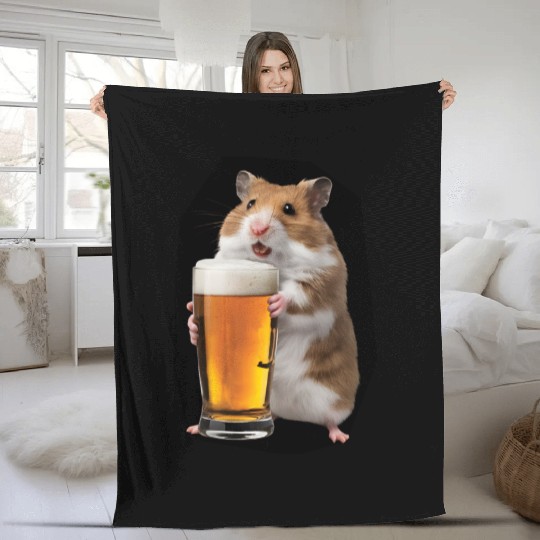 Hamster Drinking Beer Realistic Fleece Blankets
