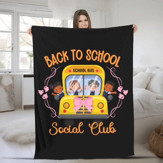 Back to school Soociial Clubb school bus Halloween Fleece Blankets