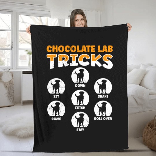 Labrador Funny CHOCOLATE LAB TRICKS Stubborn Fleece Blankets
