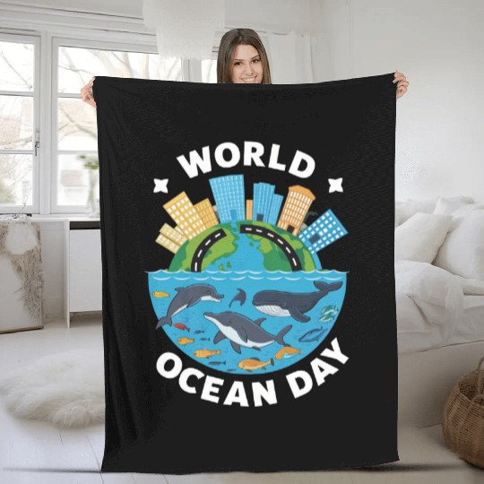 world ocean day Fleece Blankets