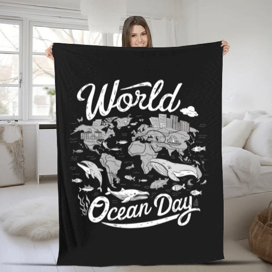 world ocean day Fleece Blankets