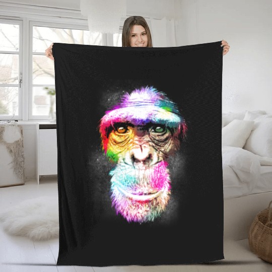 Colorful Retro Realistic Monkey Face Funny Graphic Fleece Blankets