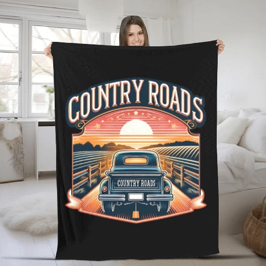 Vintage Truck on a Country Sunset Road Fleece Blankets