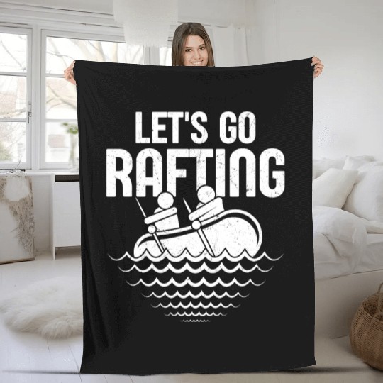 Let's Go Rafting Paddling White Water Fleece Blankets