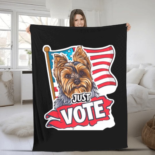 Unique American Flag Election 2024 Yorkie Gifts Fleece Blankets