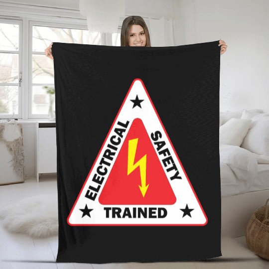 electrical Safety Trained Triangle Warning Sign Fleece Blankets
