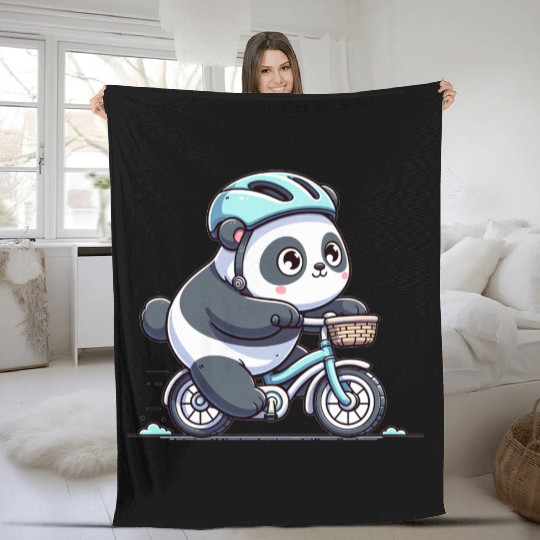Cute Cyclist Panda Fleece Blankets