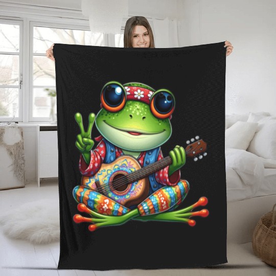 Cute Guitar Frog Fleece Blankets