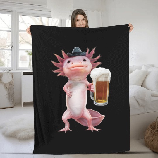 Axolotl Drinking Beer Realistic Fleece Blankets