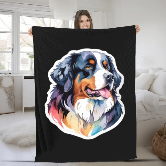 Bernese Mountain Dog Watercolor Fleece Blankets