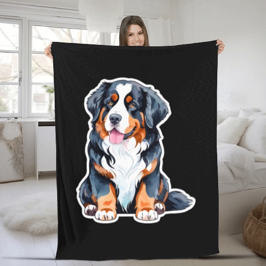 Bernese Mountain Dog Watercolor Fleece Blankets