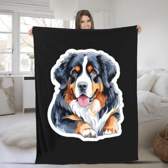 Bernese Mountain Dog Watercolor Fleece Blankets