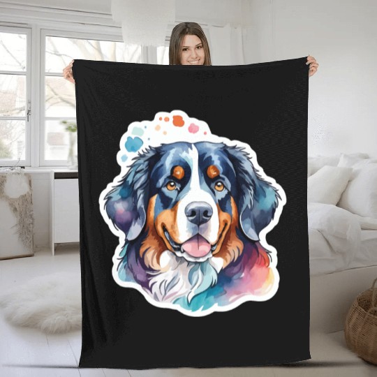 Bernese Mountain Dog Watercolor Fleece Blankets