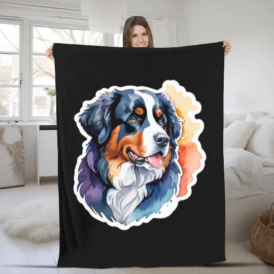 Bernese Mountain Dog Watercolor Fleece Blankets