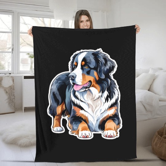 Bernese Mountain Dog Watercolor Fleece Blankets