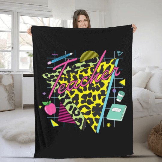 Funny Retro 80s 90s Teacher Back to School Fleece Blankets