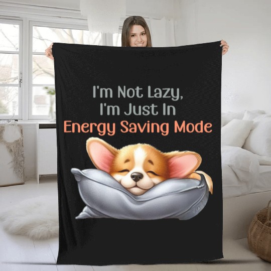 Sleeping little corgi -Energy Saving Mode Fleece Blankets