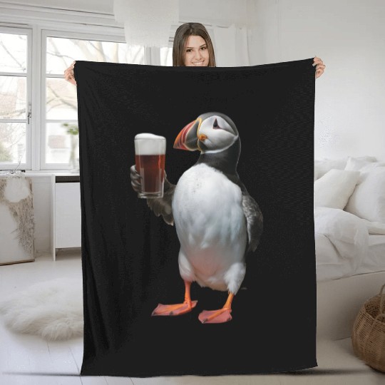 Atlantic Puffin Drinking Beer Realistic Fleece Blankets