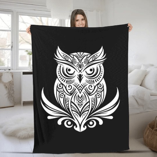 Clever Owl In Tattoo Ink Style Fleece Blankets