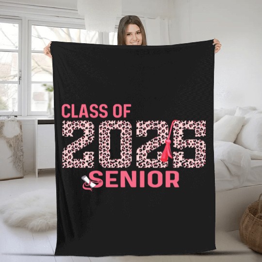 Class of 2025 Senior Leopard Print Graduation 2025 Fleece Blankets