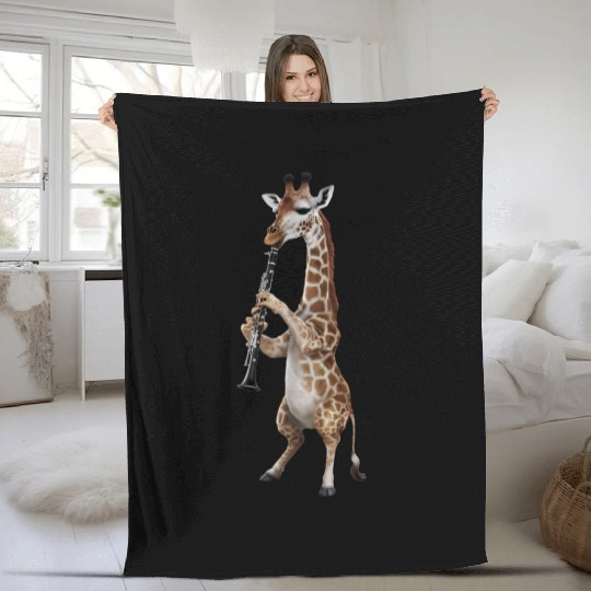 Giraffe Playing Clarinet Realistic Fleece Blankets