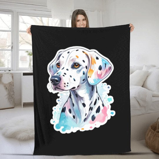 Dalmatian Dog Watercolor Fleece Blankets