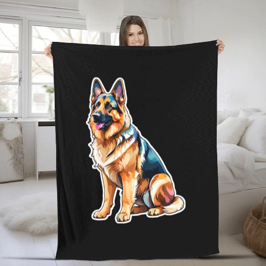 German Shepherd Watercolor Fleece Blankets