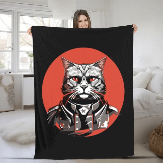 Commanding Military Cat General Fleece Blankets