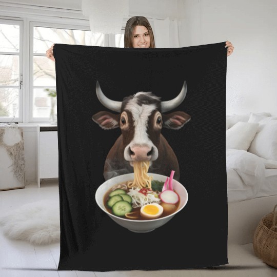 Ox Eating Ramen Realistic Fleece Blankets