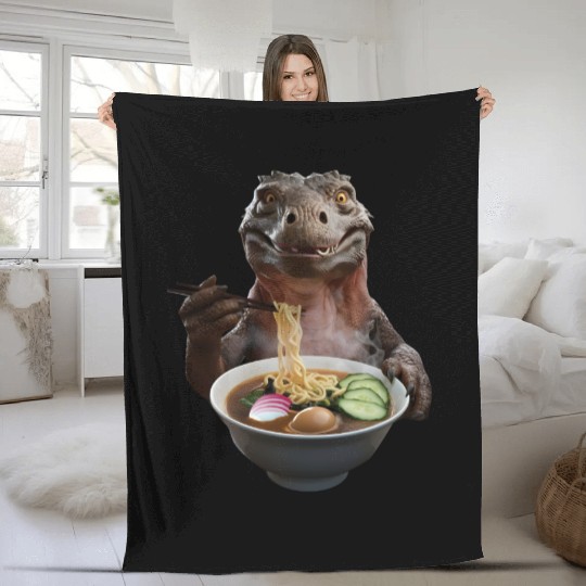 Komodo Eating Ramen Realistic Fleece Blankets