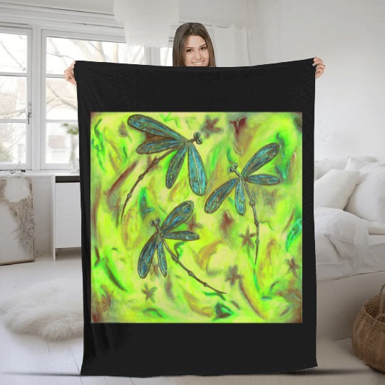 Dragonfly Flit Gorgeous Green Fleece Blankets