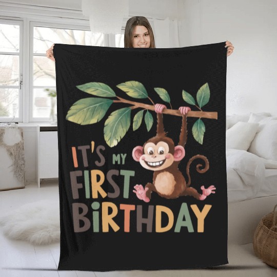 1st Birthday Monkey Fleece Blankets