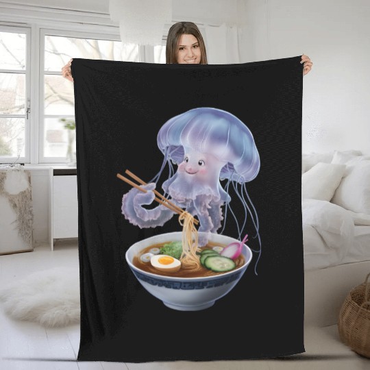 Jellyfish Eating Ramen Realistic Fleece Blankets