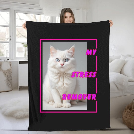White cat design Fleece Blankets