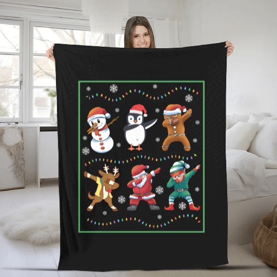 Dabbing Santa Elf Friends Christmas Boys Girls Men Fleece Blankets