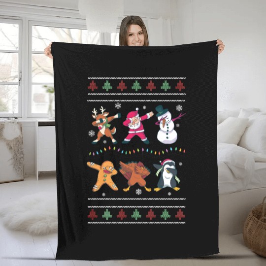 Dabbing Santa Elf Friends Christmas Dancing Xmas Fleece Blankets