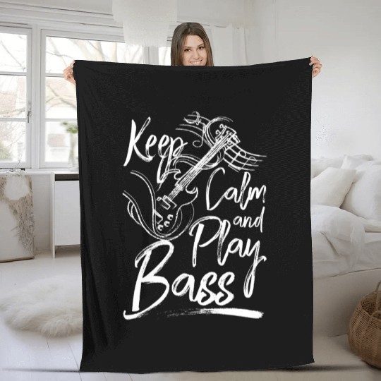 Keep calm and play bass Fleece Blankets
