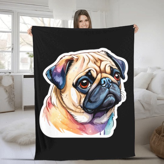 Pug Watercolor Fleece Blankets