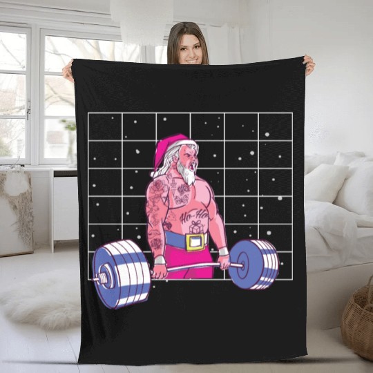 Santa Weightlifting Christmas Fitness Gym Deadlift Fleece Blankets