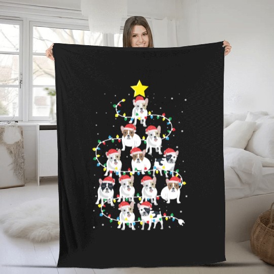 English Bulldog Christmas Tree Dog Santa Claus Fleece Blankets
