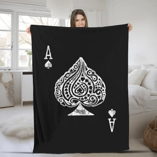 Ace of Spades Texas Hold'em Poker Playing Card Fleece Blankets