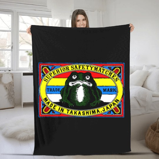 Japanese Safety Matches Matchbox Art Frog Fleece Blankets