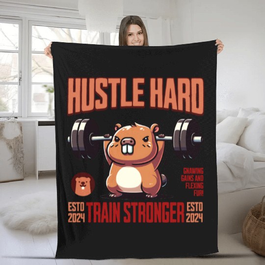Hustle Hard Train Stronger Gym Motivation Fleece Blankets
