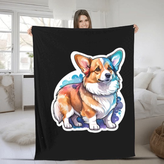 Pembroke Welsh Corgi Watercolor Fleece Blankets