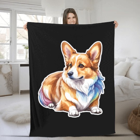 Pembroke Welsh Corgi Watercolor Fleece Blankets