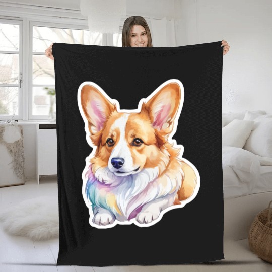Pembroke Welsh Corgi Watercolor Fleece Blankets